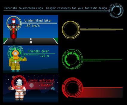 Futuristic touchscreen rings. Graphic resources for your fantastic design. Vector.