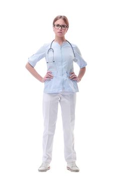 in full growth. medical doctor woman with stethoscope