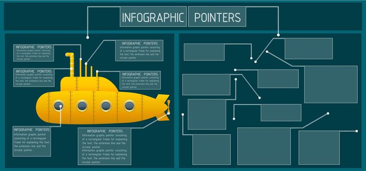 Infographic pointers. Frame and a text box with the extension line and a circular indicator. Symbols and graphics resources. Vector.