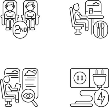 Economy class train services linear icons set