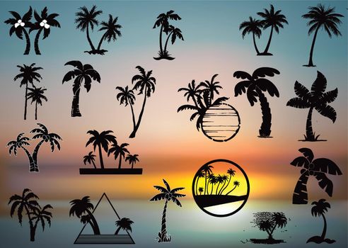 silhouettes palm trees  vector