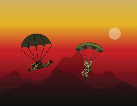 parachute troop soldier icon dynamic cartoon outline