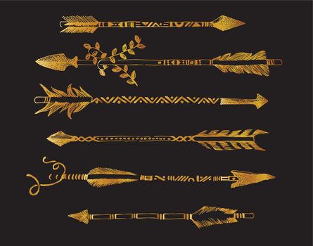 Gold sketch decorative arrows vector