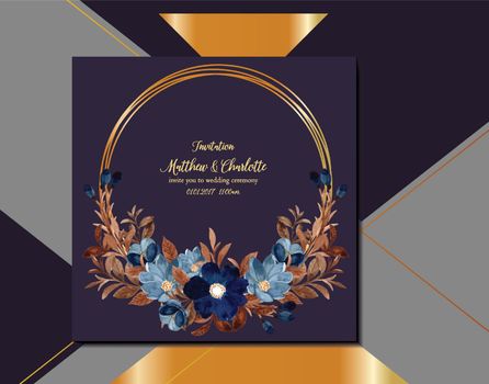 Wedding invitation with blue flower cover vector 