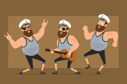 Cartoon flat fat sailor man character vector set