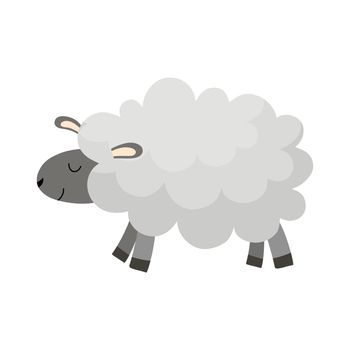 Cute grey sheep isolated on white background. Vector cartoon illustration for kids