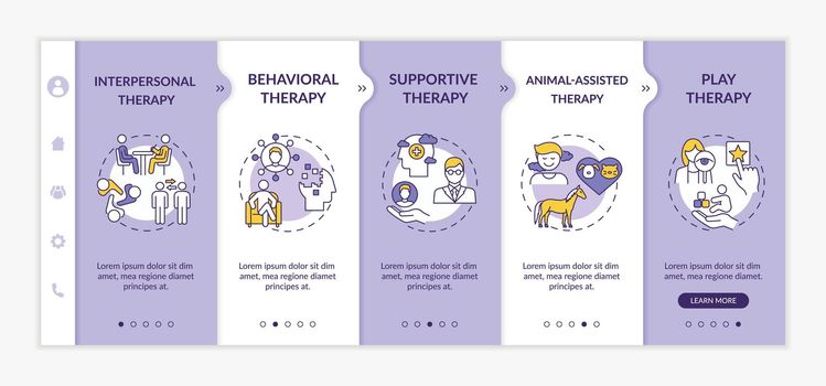 Psychotherapy types onboarding vector template