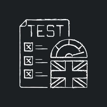Proficiency english test chalk white icon on black background