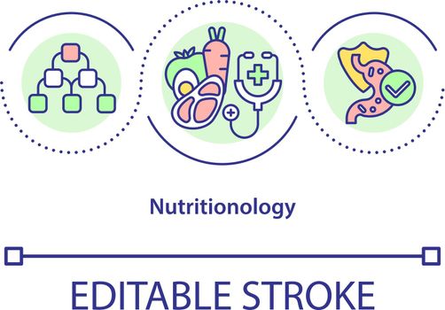 Nutritionology concept icon. Bowel cleansing with proper nutrition. Digestive system idea thin line illustration. Vector isolated outline RGB color drawing. Editable stroke

