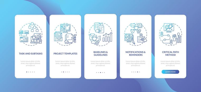 Remote work tool structure onboarding mobile app page screen with concepts