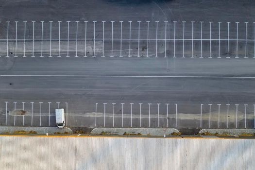 Aerial top view of empty parking lots. Drone photography.