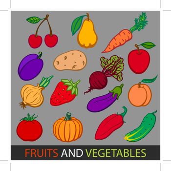 Fruits and vegetables. Set flat vector images.
