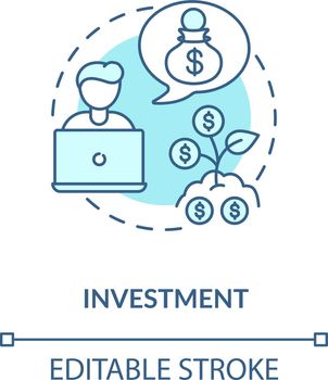 Investment concept icon. Financial literacy application. Budget life target. Business money manangement idea thin line illustration. Vector isolated outline RGB color drawing. Editable stroke