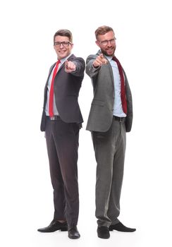 in full growth. two confident business men pointing at you