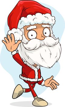 Cartoon funny santa claus showing goodbye sign