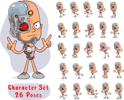 Cartoon funny cyborg boy big set for animation