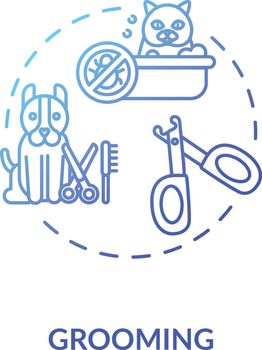Grooming concept icon. Pet services. Animal style upgrading salon. Little companion health improvement. Vetirenary idea thin line illustration. Vector isolated outline RGB color drawing