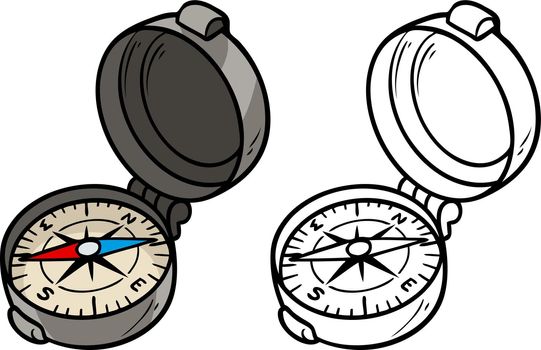 Cartoon mariner compass vector icon for coloring