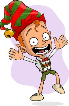 Cartoon funny cute happy jumping christmas elf