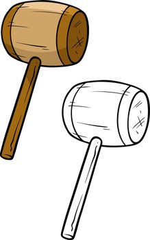 Cartoon wooden hammer vector icon for coloring