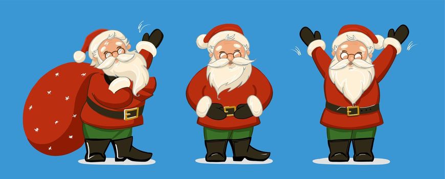 A set of three Santa Claus. The character is a Christmas one.