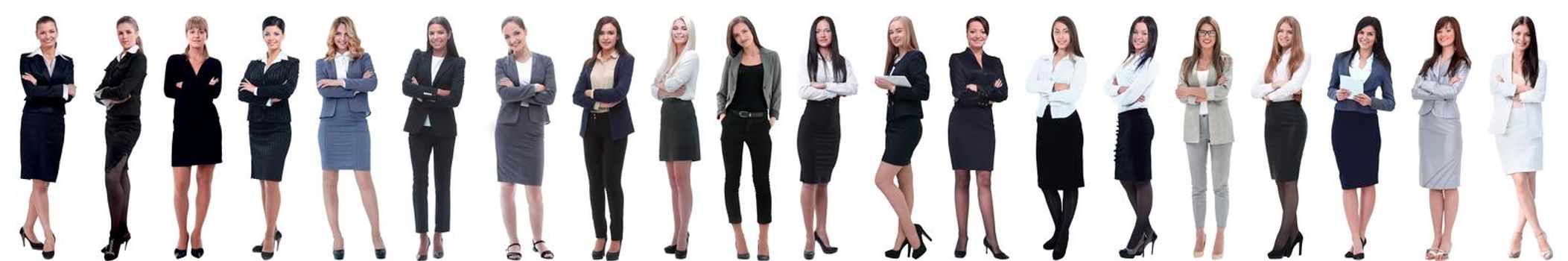 group of successful young businesswoman standing in a row