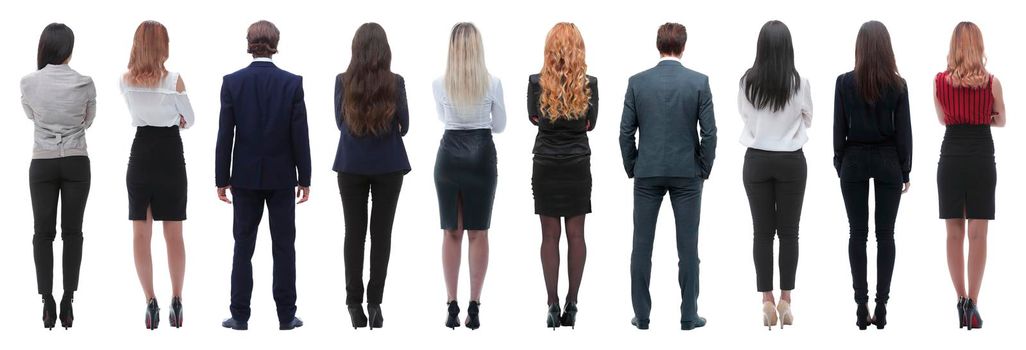rear view.a group of young business people looking forward