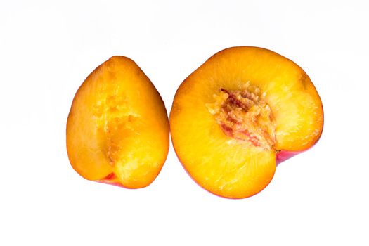 half and quarter peach on a white background in isolation