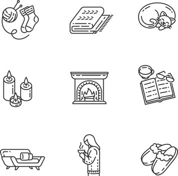 Hygge home linear icons set