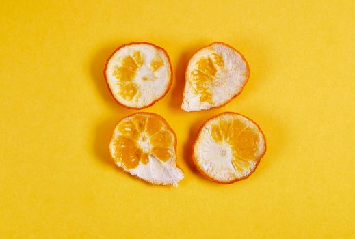 Orange peel on yellow background