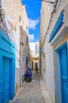 HAMMAMET, TUNISIA - Oct 2014: Narrow street of Medina on October 6, 2014