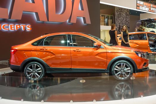 MOSCOW - AUG 2016: VAZ LADA Vesta Cross Concept presented at MIAS Moscow International Automobile Salon on August 20, 2016 in Moscow, Russia