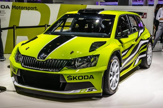 FRANKFURT - SEPT 2015: Skoda Fabia R5 rally car presented at IAA