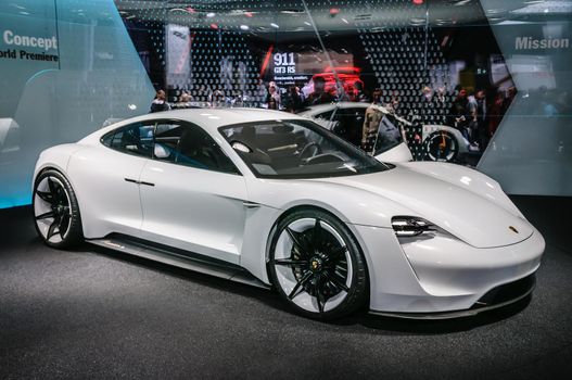 FRANKFURT - SEPT 2015: Porsche Mission E Concept presented at IA