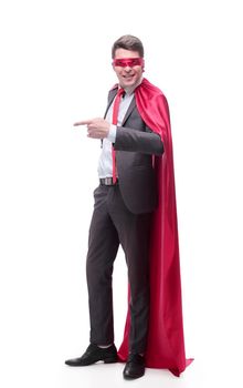 in full growth. superhero businessman pointing the right direction