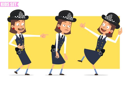 Cartoon funny british policeman girl character set