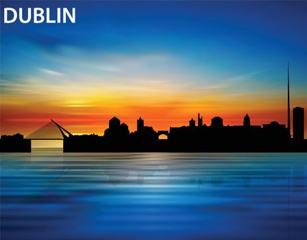 The silhouette of Dublin city on the sunset