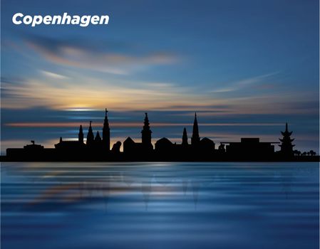 The silhouette of Copenhagen city on the sunset