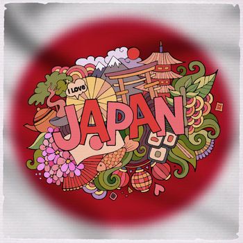 Japan country hand lettering and doodles elements