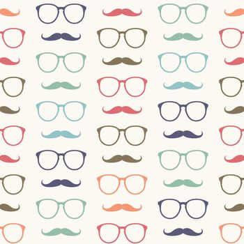 Vector seamless pattern of mustache and glasses