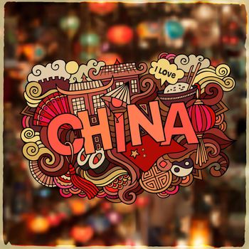 China country hand lettering and doodles elements