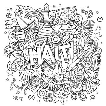 Haiti hand lettering and doodles elements background