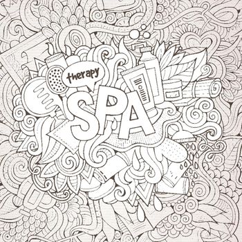 Spa hand lettering and doodles elements background. Vector illustration