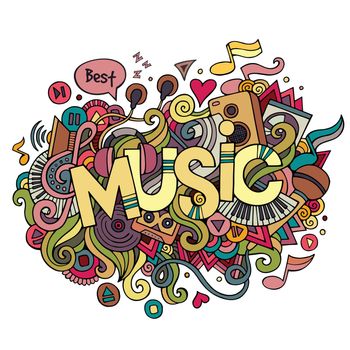Music hand lettering and doodles elements background.