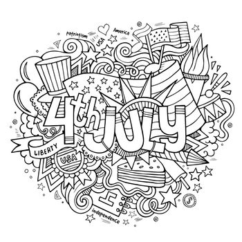 4th July Independence Day hand lettering and doodles elements