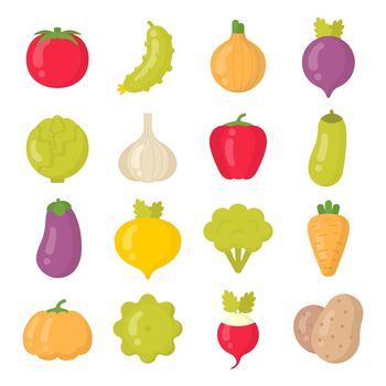 Bright vegetables isolated colorful vector icons set