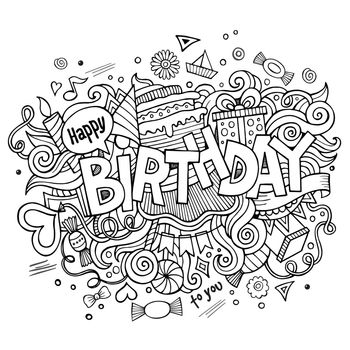 Birthday hand lettering and doodles elements background