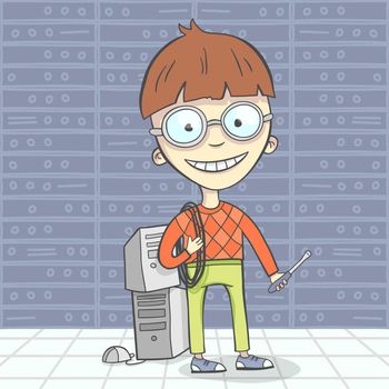 Cartoon vector illustration of geek man character