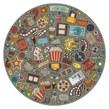 Set of Cinema cartoon doodle objects
