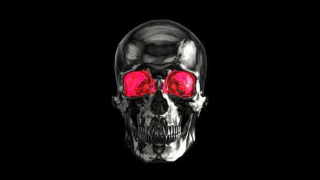 Metallic Human Skull with red eyes 3d render